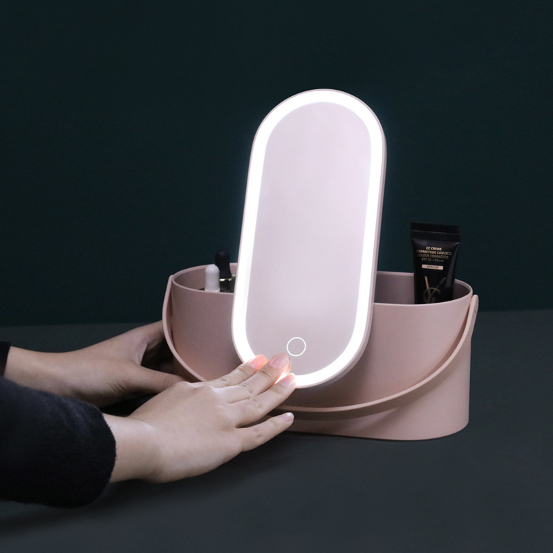 Multifunctional Makeup Organizer Storage Box with Led Cosmetic Mirror