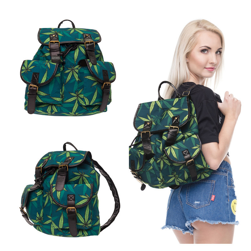 New Women Backpacks Weed Printing Women's Bags Teen Girls Backpack Vintage Girls School Bag Ladies Travel Bags High Quality