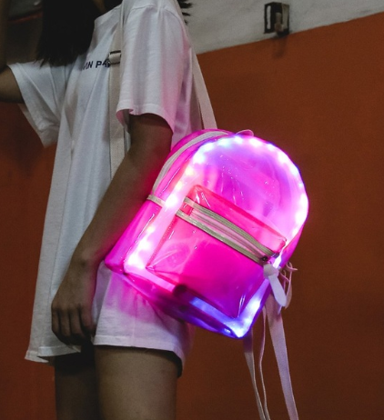 Glitter Jelly Women's Bag Waterproof Lamp Satchel LED Light Transparent Backpack Backpack Electronic Festival Beach Plastic Backpack