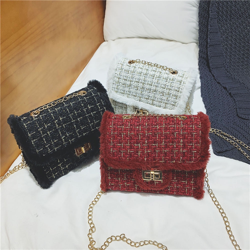 Small Square Woolen Crossbody Bag