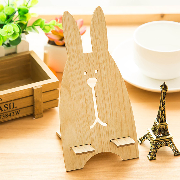 Compatible with Apple, Cartoon Wooden Universal Portable Light Weight Rabbit Mobile Phone Tablet Desktop Holder Stand Lazy bracket For iPhone 7 Xiaomi