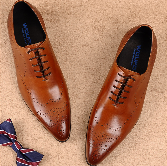 British pointed leather Brock style leather shoes Retro fashion leather business suit married men's shoes