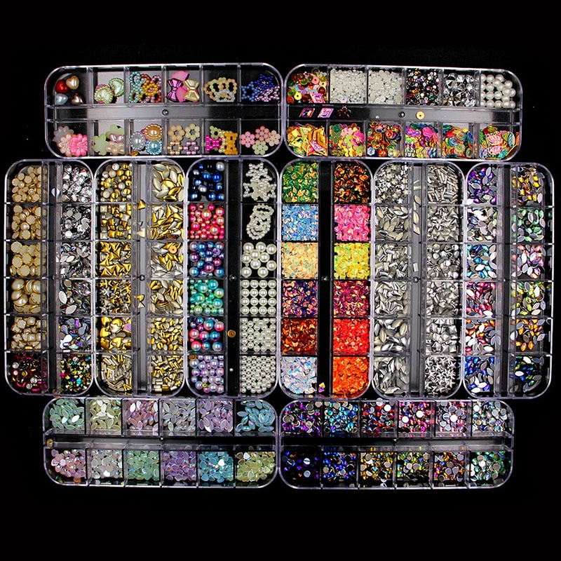 Multi-size Nail Rhinestones 3D Crystal Nail Stones Gems Pearl DIY Nail Art Decorations