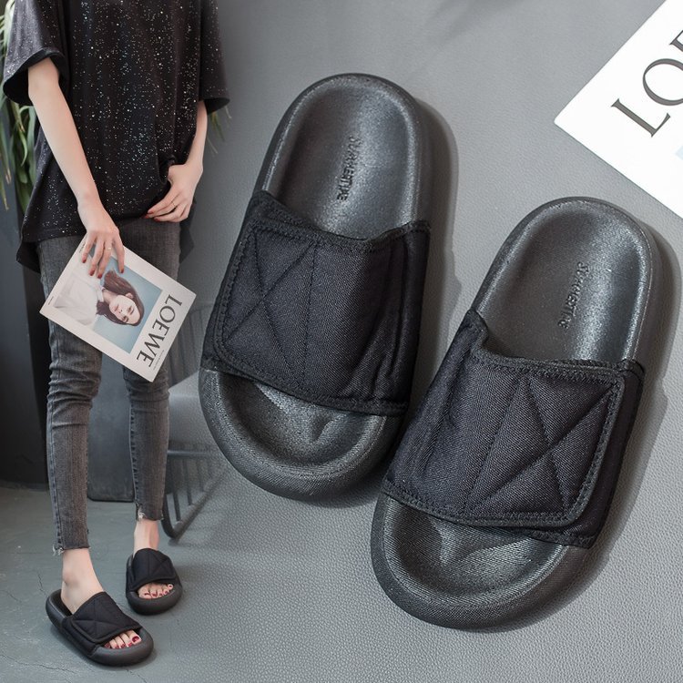 New fabric slippers women's shoes spring cloth one-word shallow mouth waterproof platform
