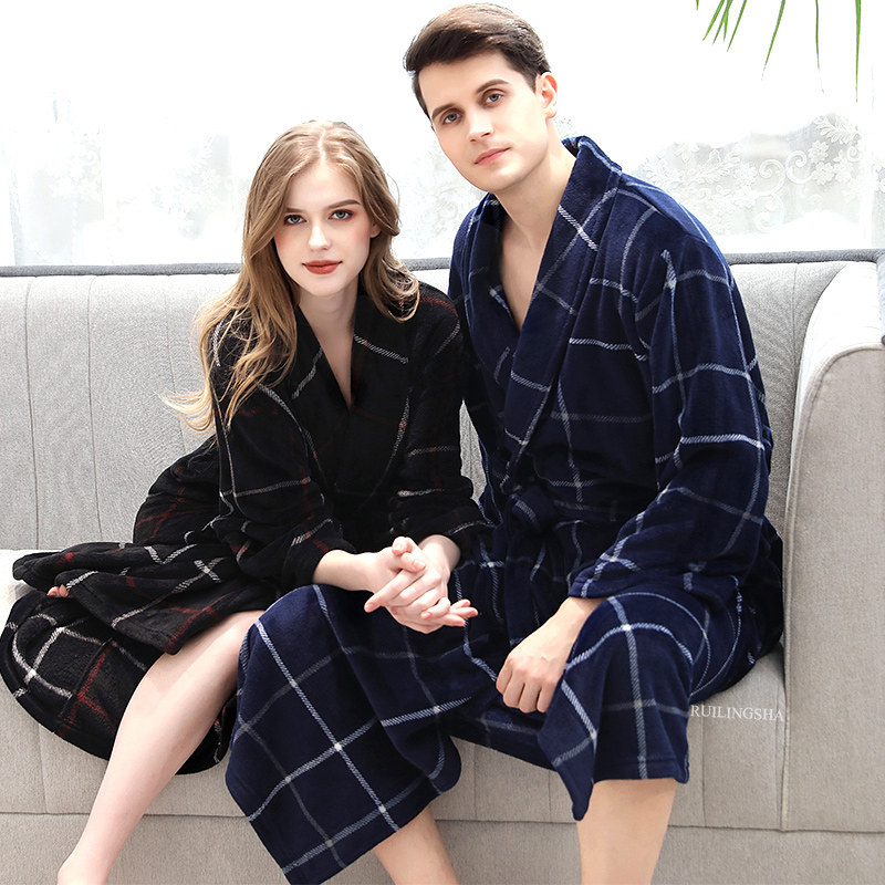 Flannel robe couple pajamas