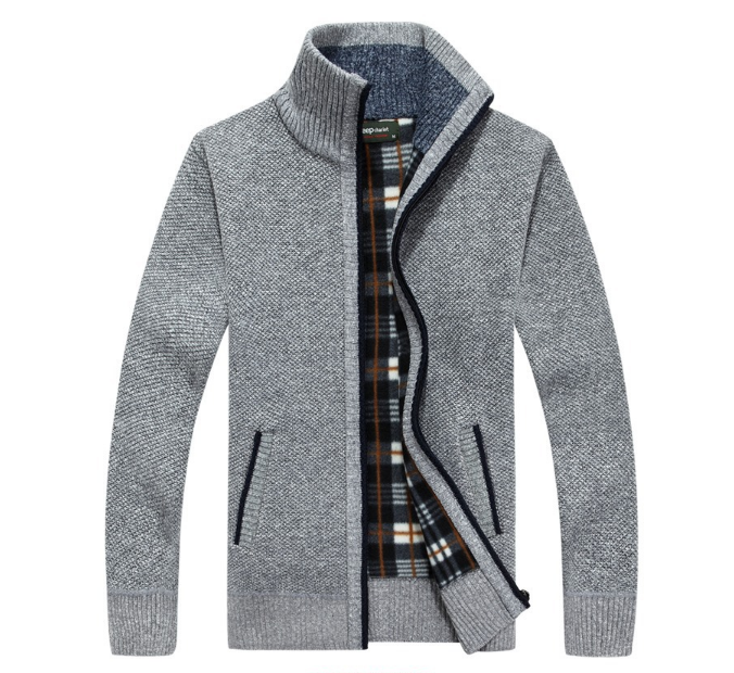 Autumn men's knit sweater sleeves plus velvet top sweater jacket
