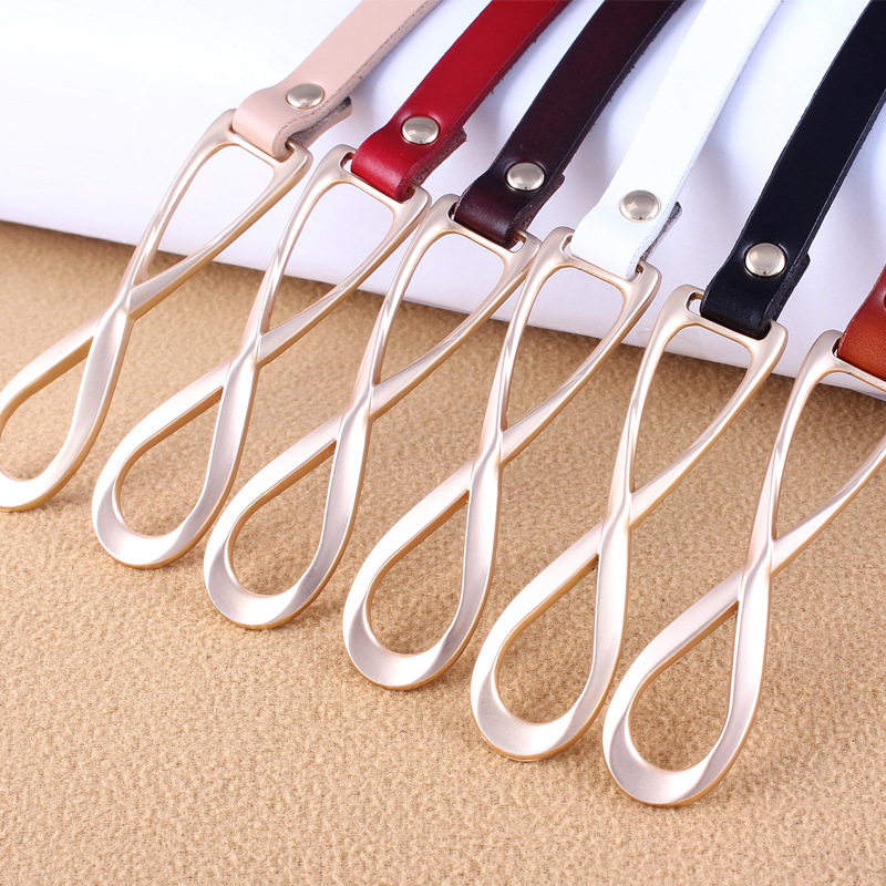 Ladies fashion Korean knotted leather small belt two-layer leather thin belt multi-color belt