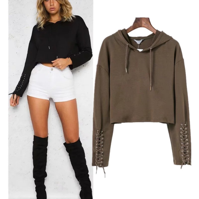 Women's fall nine-point hoodie sweatshirt with long sleeve bandages