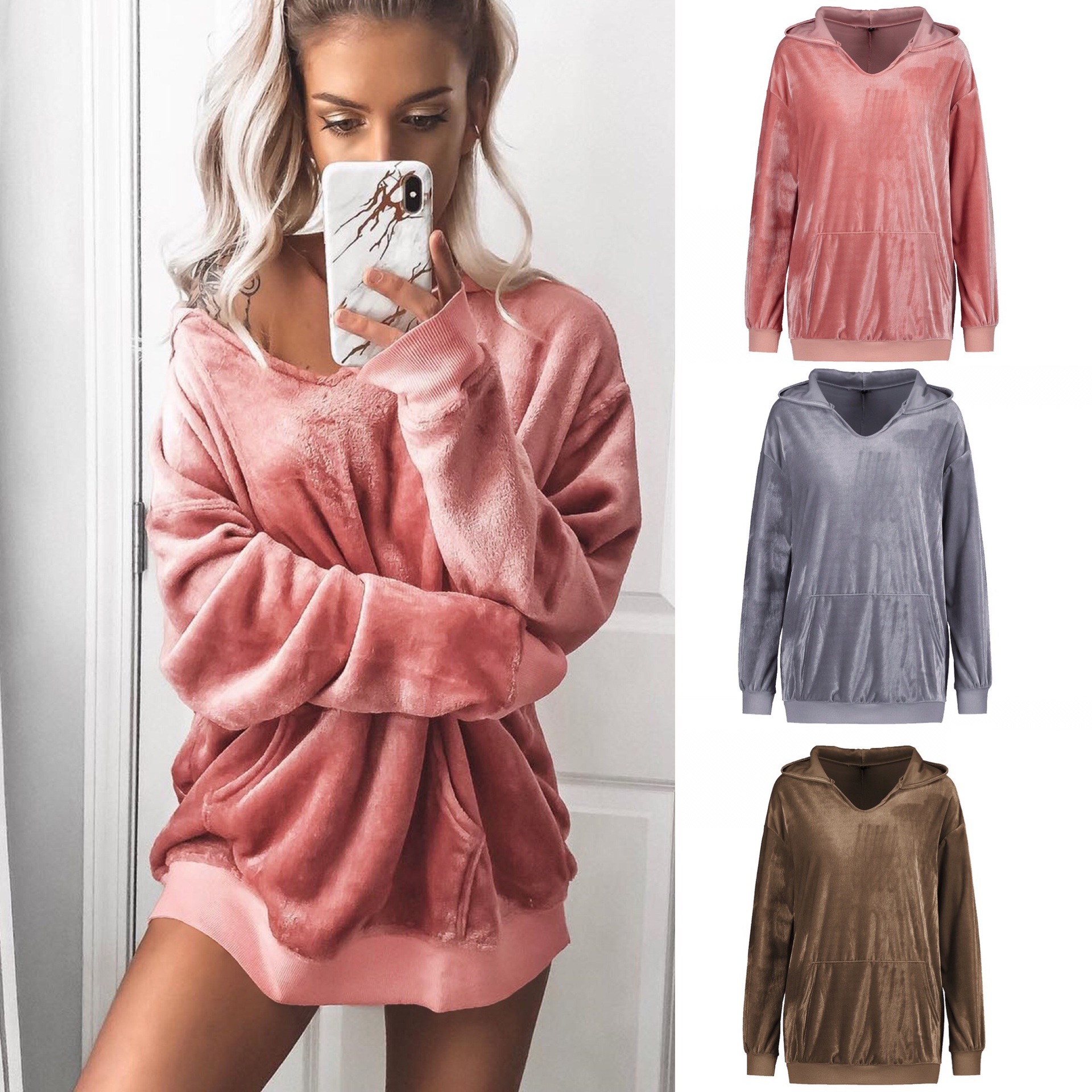 Fleece velvet long sleeve coat sweater hoodie