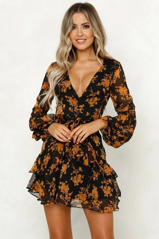 Autumn new fashion flower print long sleeve dress