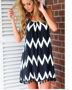 2021 Europe and the United States summer new wave pattern tassel Sling Dress