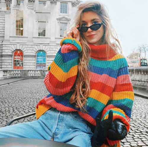 Colorful striped knit pullover