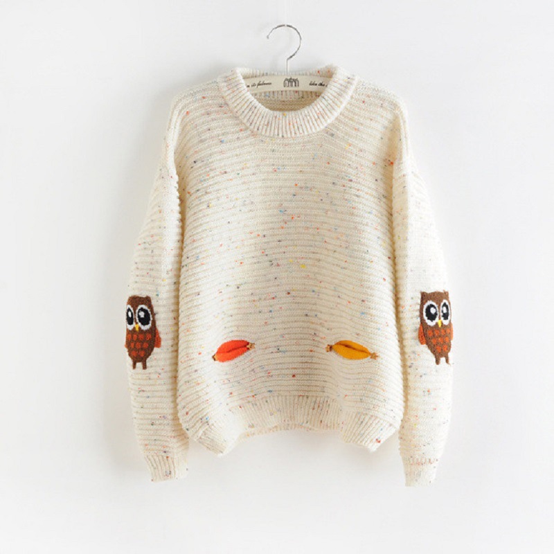 Round necktie owl Jersey jacket sweater
