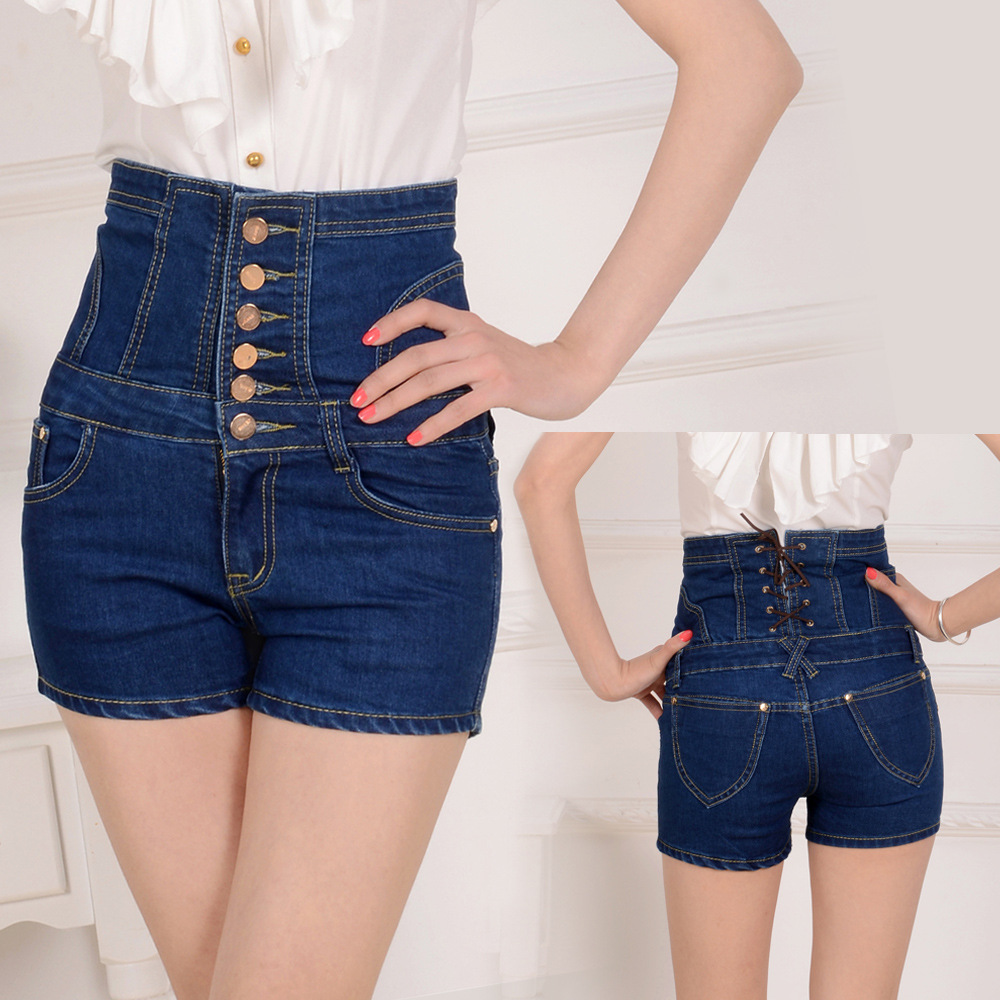 Button Decoration High-waisted Denim Shorts