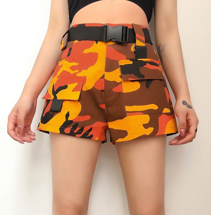 Ins summer tooling camouflage shorts women's thin section breathable wild high waist short section hot pants casual pants