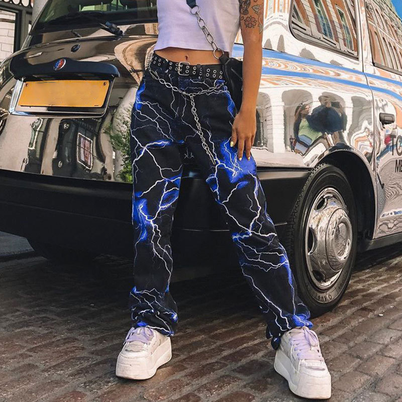 Lightning Print Loose Straight Legs