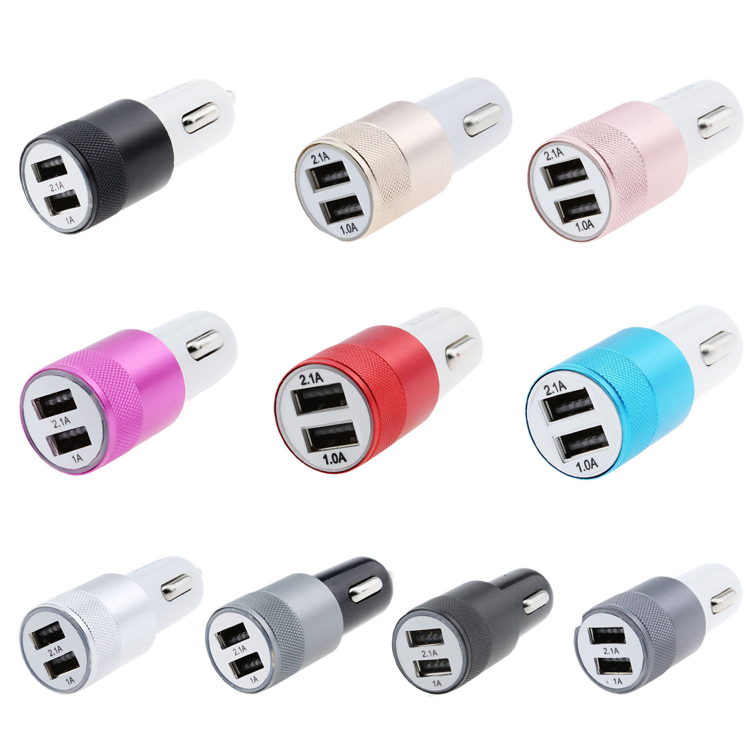 Small steel gun metal car head a generation of 2.1A dual USB aluminum alloy car multi-function charging head wholesale