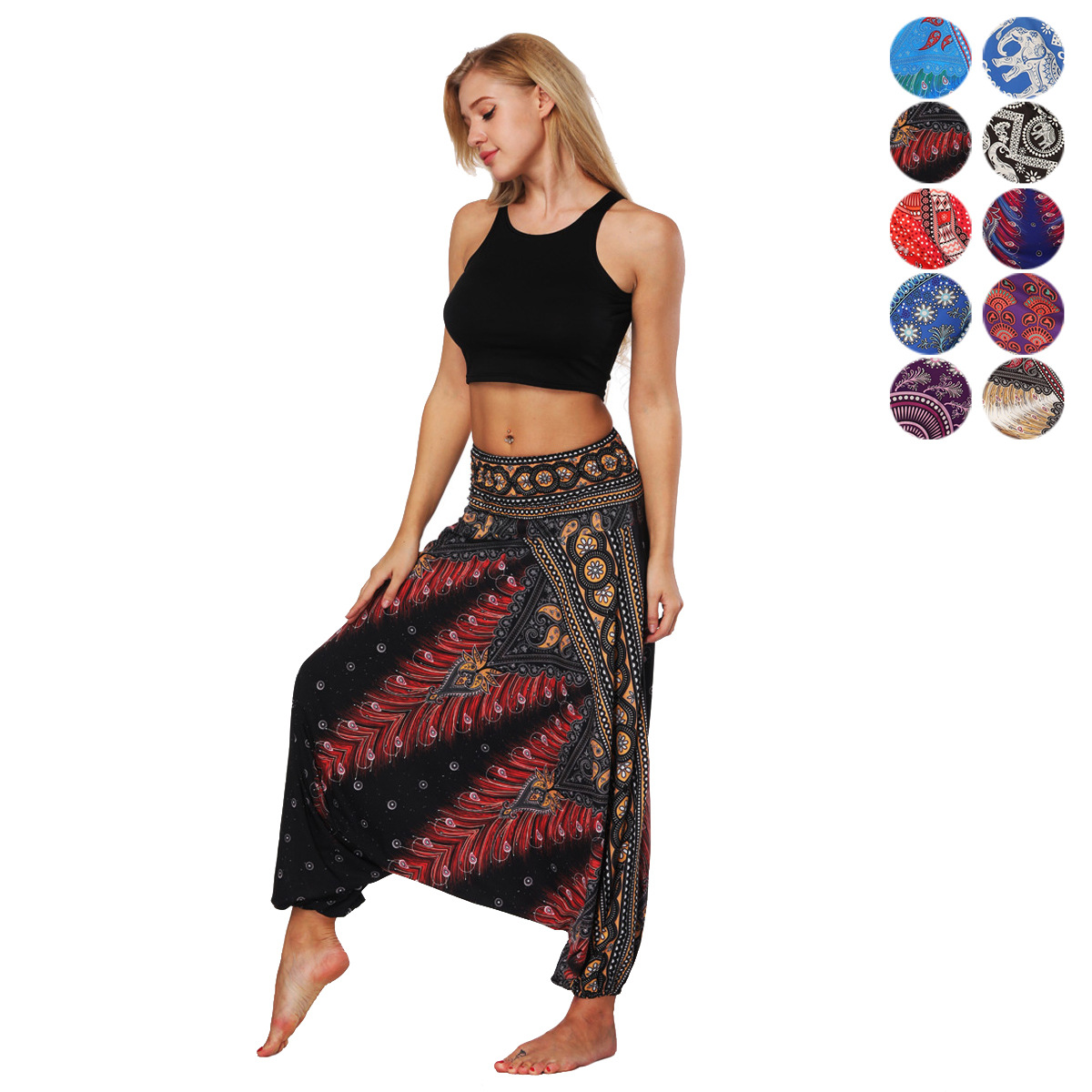 Digital printed wide leg lantern yoga pants