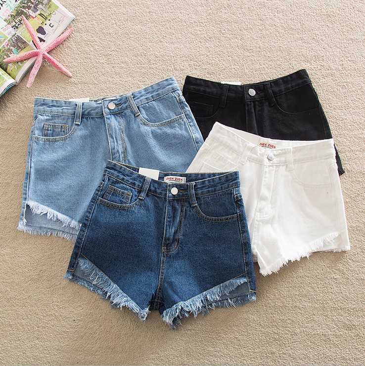 Tassel Hem High Waist Denim Shorts