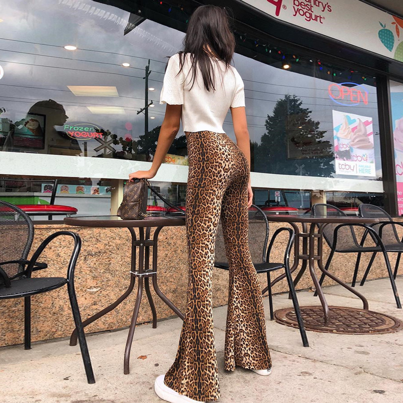 Elasticated high waist leopard flared pants