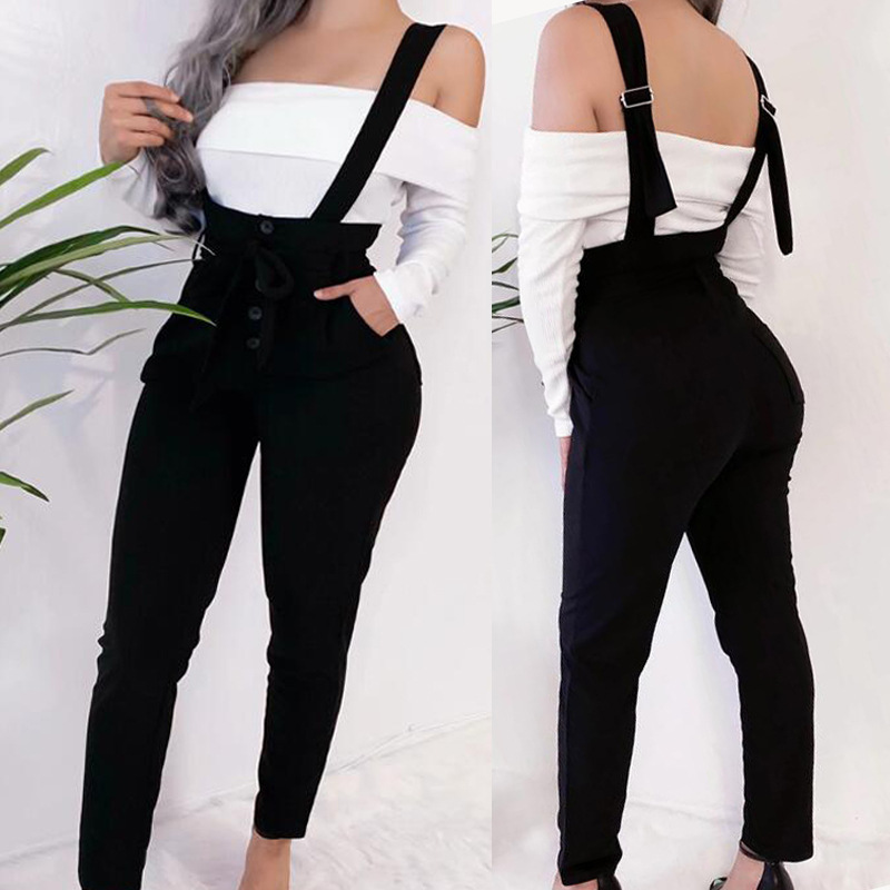 Women's high waist casual jumpsuit suspenders