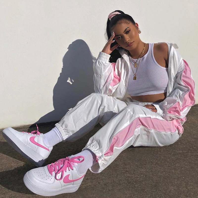 Hot women's new fashion personality split zipper casual beam pants