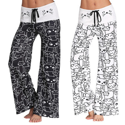 Digital Print Cartoon Cat Pattern Big Flare Pants
