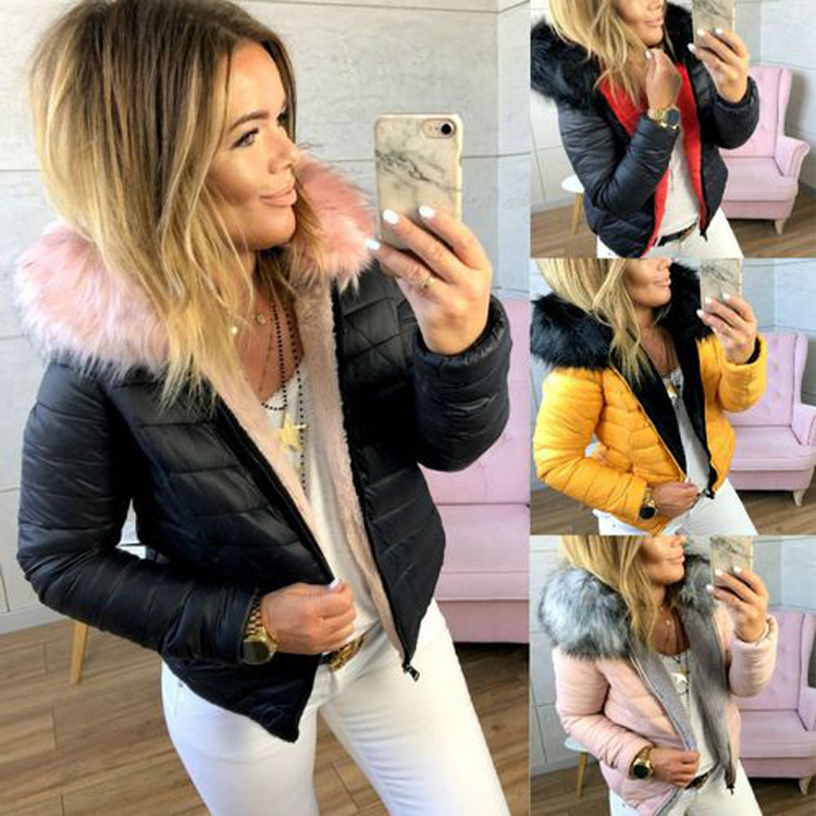 Hooded fur collar short coat