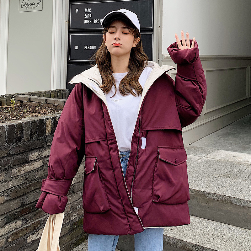 Large pocket hooded slim-fit cotton coat