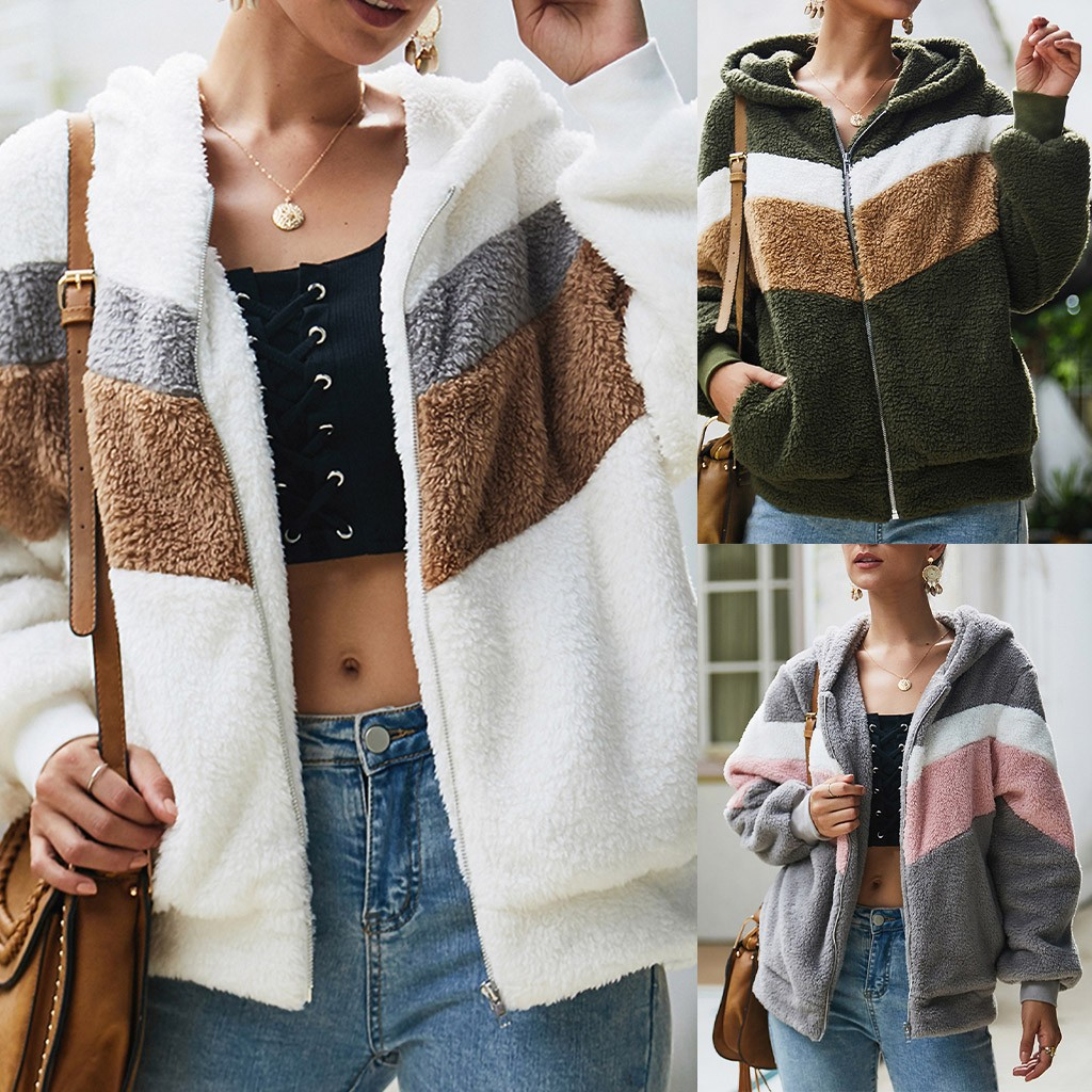 Long sleeve spliced fur coat