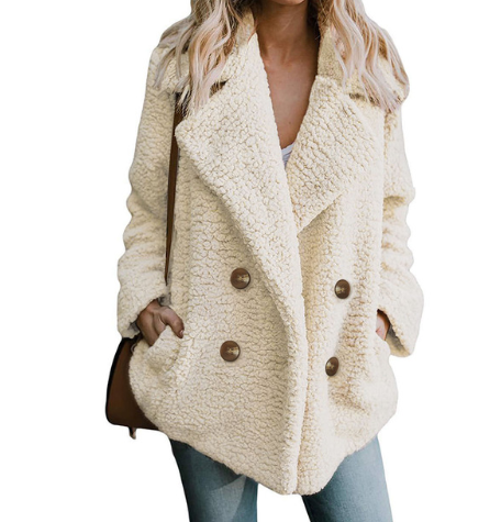 Autumn and Winter Women's Plush Button Lapels Pocket Coat Shirt