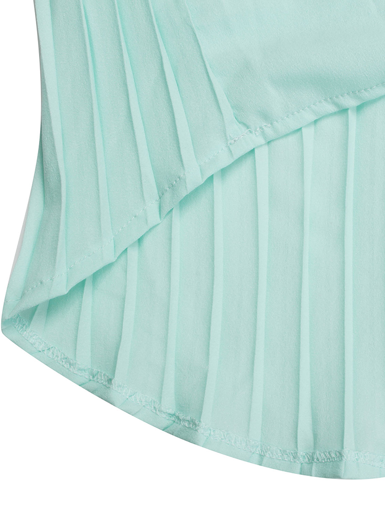 Casual Women Solid O Neck Long Sleeve Pleated Irregular Chiffon Blouse