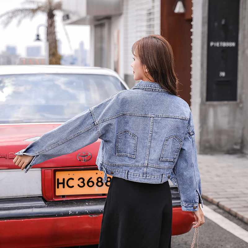 Single-row Button-collar Casual Jean Jacket