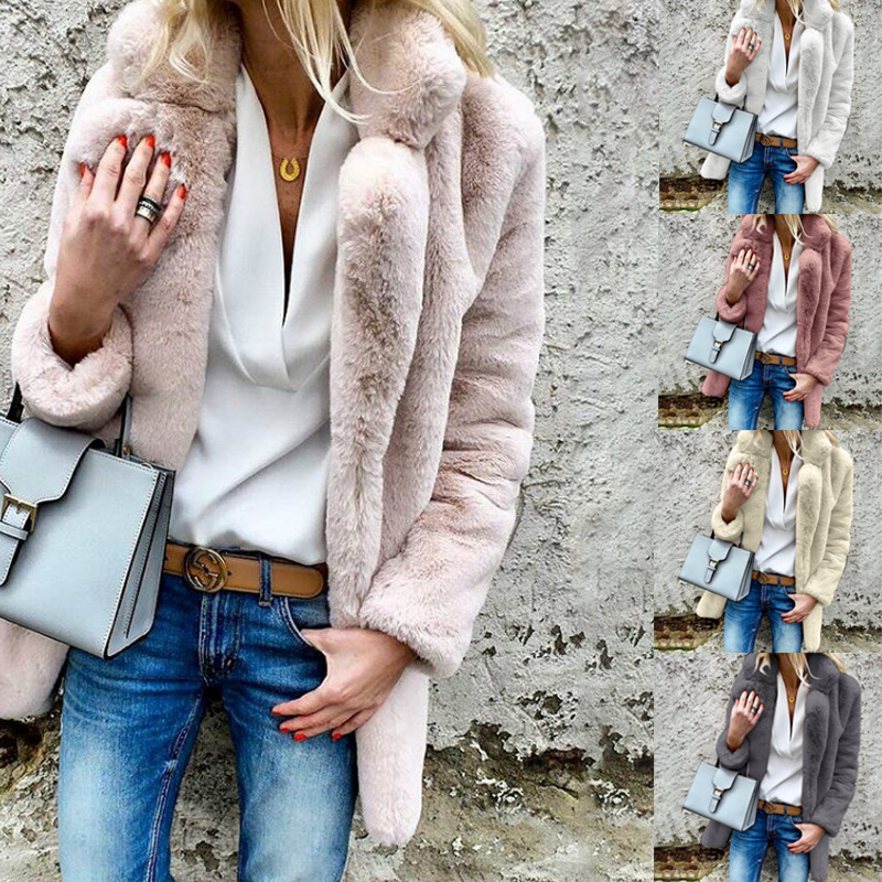 2021 autumn and winter new style solid color long-sleeved lapel women's fluffy coat coat LG0050