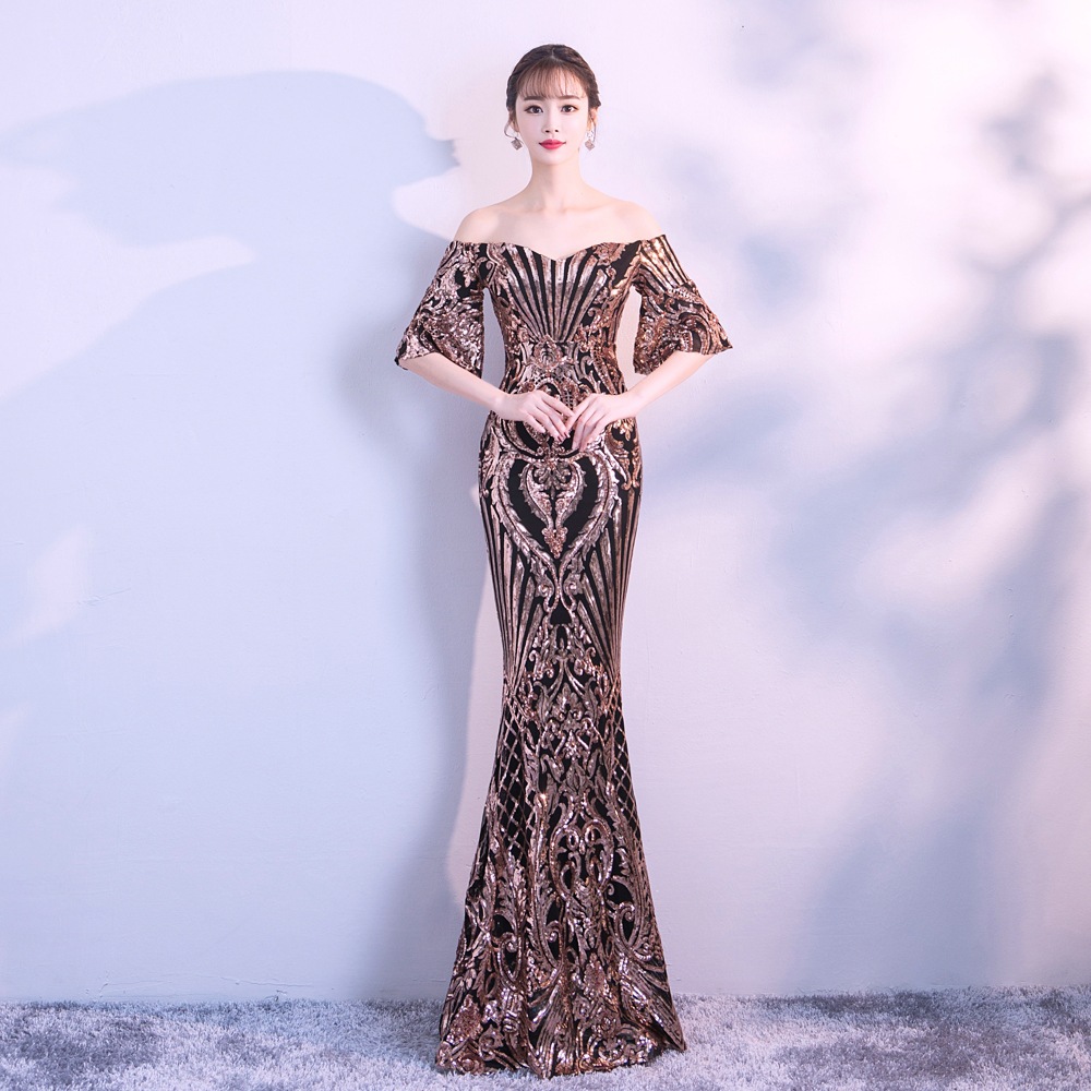New banquet host long skirt sequins Slim cross-border long dress