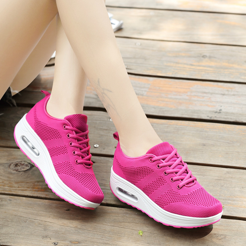 Flying Woven Mesh Breathable Sports Casual Shoes Korean Style Platform Rocking Shoes Women's Shoes