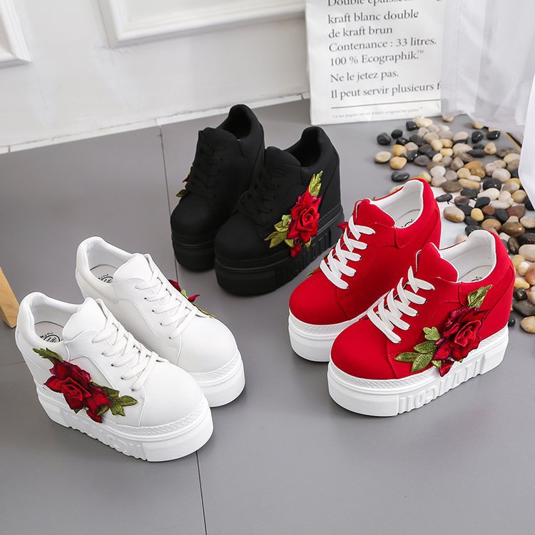 Fashion Women Shoes Female Embroidered Rose Climbing Shoes Ladies 12cm High Heels Thick Bottom Shoes