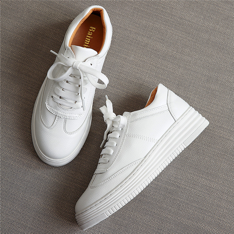 All-Match Leather White Shoes Female Student Single Shoes With Thick Soles