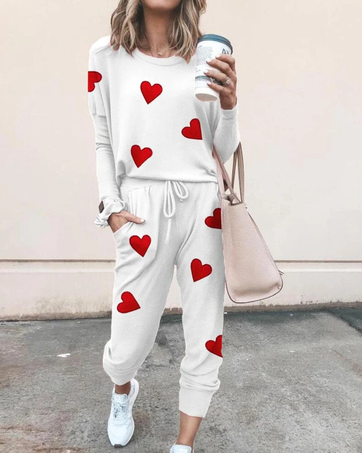 Love Printed Trousers Fashion Casual Suit