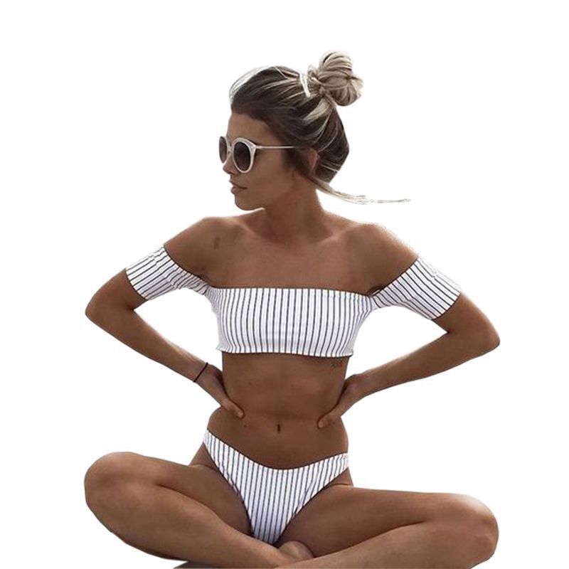 Striped one-shoulder bikini split ladies sexy swimsuit