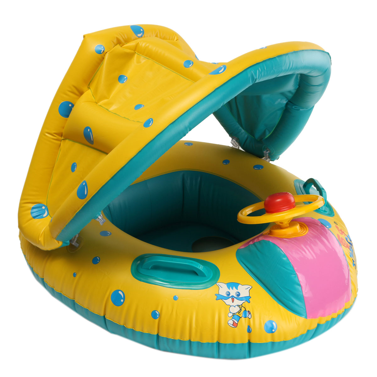 Baby Swimming Float Ring PVC Lying Seat Boat Swimming Pool Mattress with Canopy Kid Gift