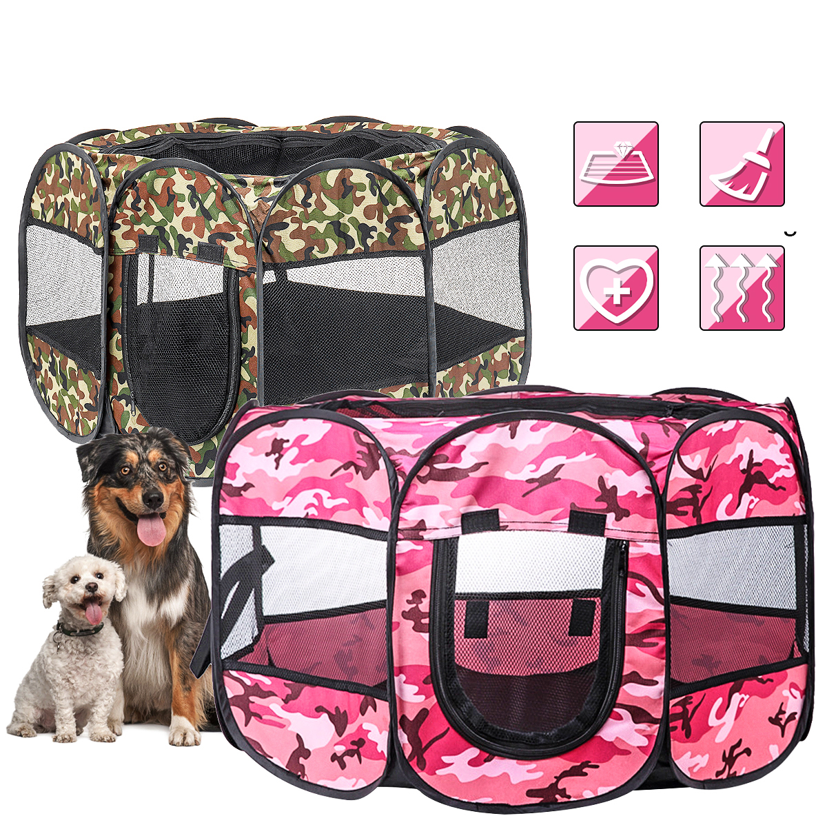 45" 600D Oxford Cloth Pet Kennel Fence Folding Puppy Playpen Cat Tent Pet House Cage Home Travel