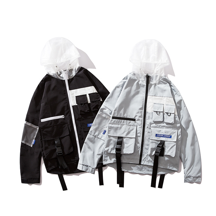 Hooded windbreaker jacket coat male