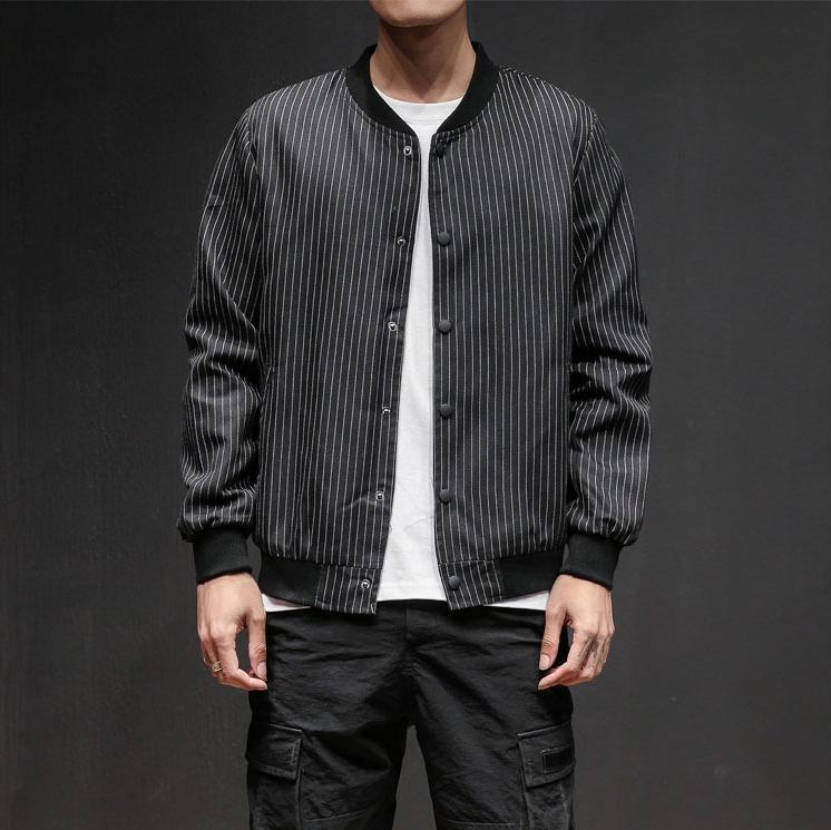 Men's Jacket Hong Kong Men's Striped Youth Art Baseball Shirt Retro Student Jacket