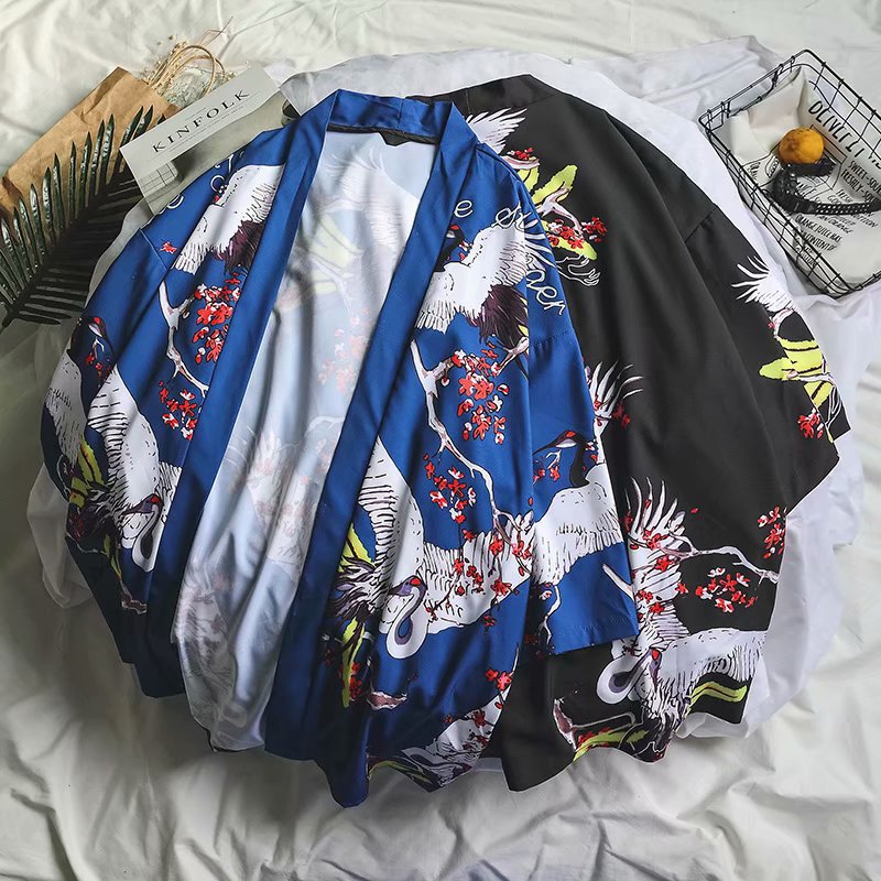Men's Crane Print Kimono
