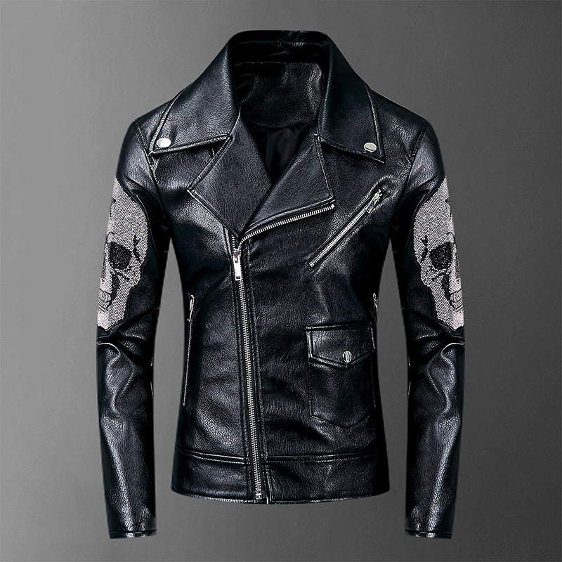 Autumn and winter punk rock motorcycle rivet leather coat