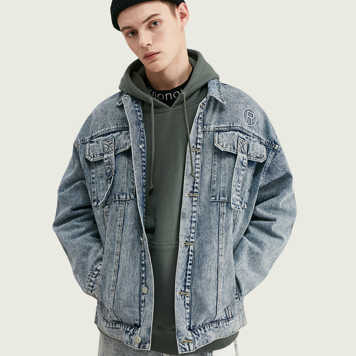 Patchwork stitching denim street embroidery coat