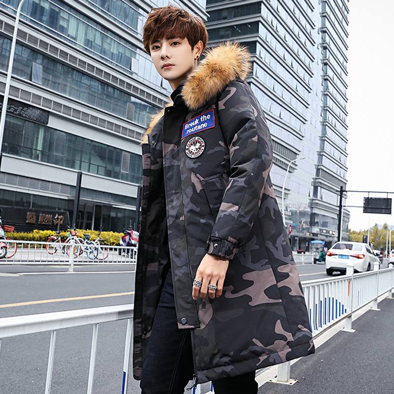 Down jacket long camouflage for men