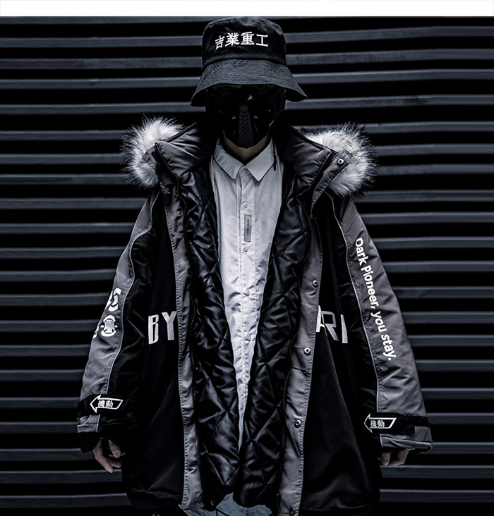 Hip Hop Patchwork Printed Men  Parkas Casual Streetwear