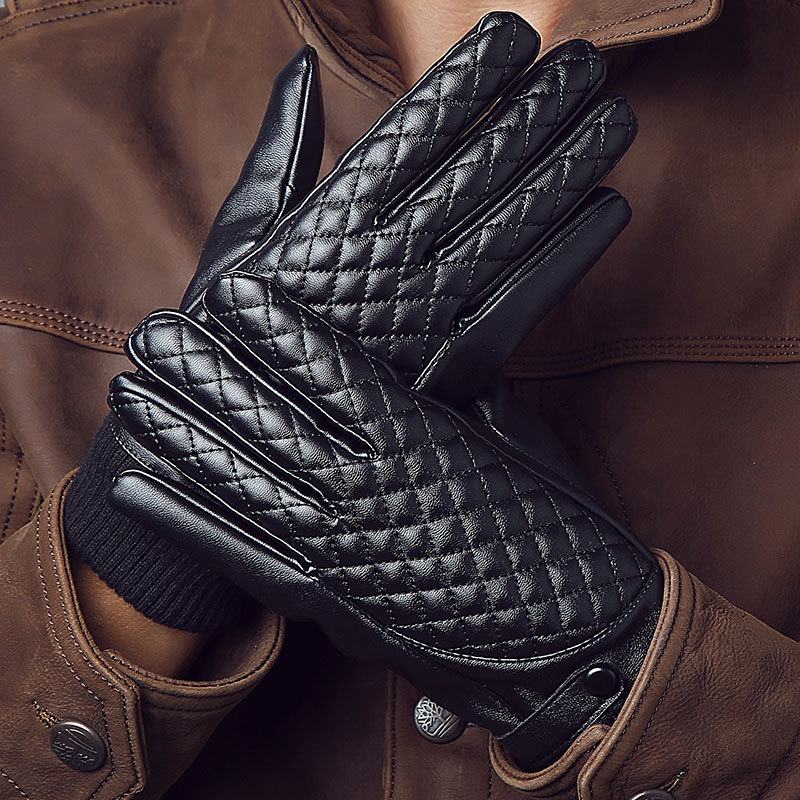 Leather glove man touch screen